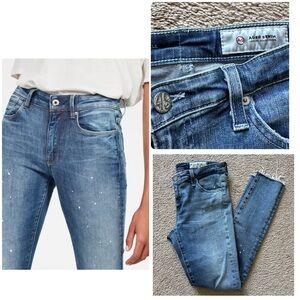 AG Adriano Goldschmied The Legging Ankle Skinny Jeans Splatter Blue Size 28 Crop